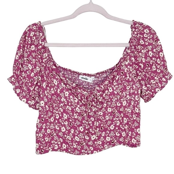 Elodie Pink Floral Smocked Crop Top Large - Picture 1 of 3